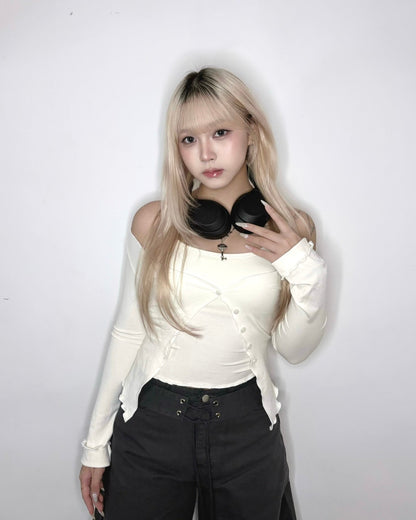 【韓系溫柔日常必入♡𓈒1 set 2件】Tender Mood氣質捲邊吊帶Bra Top背心+外套Set