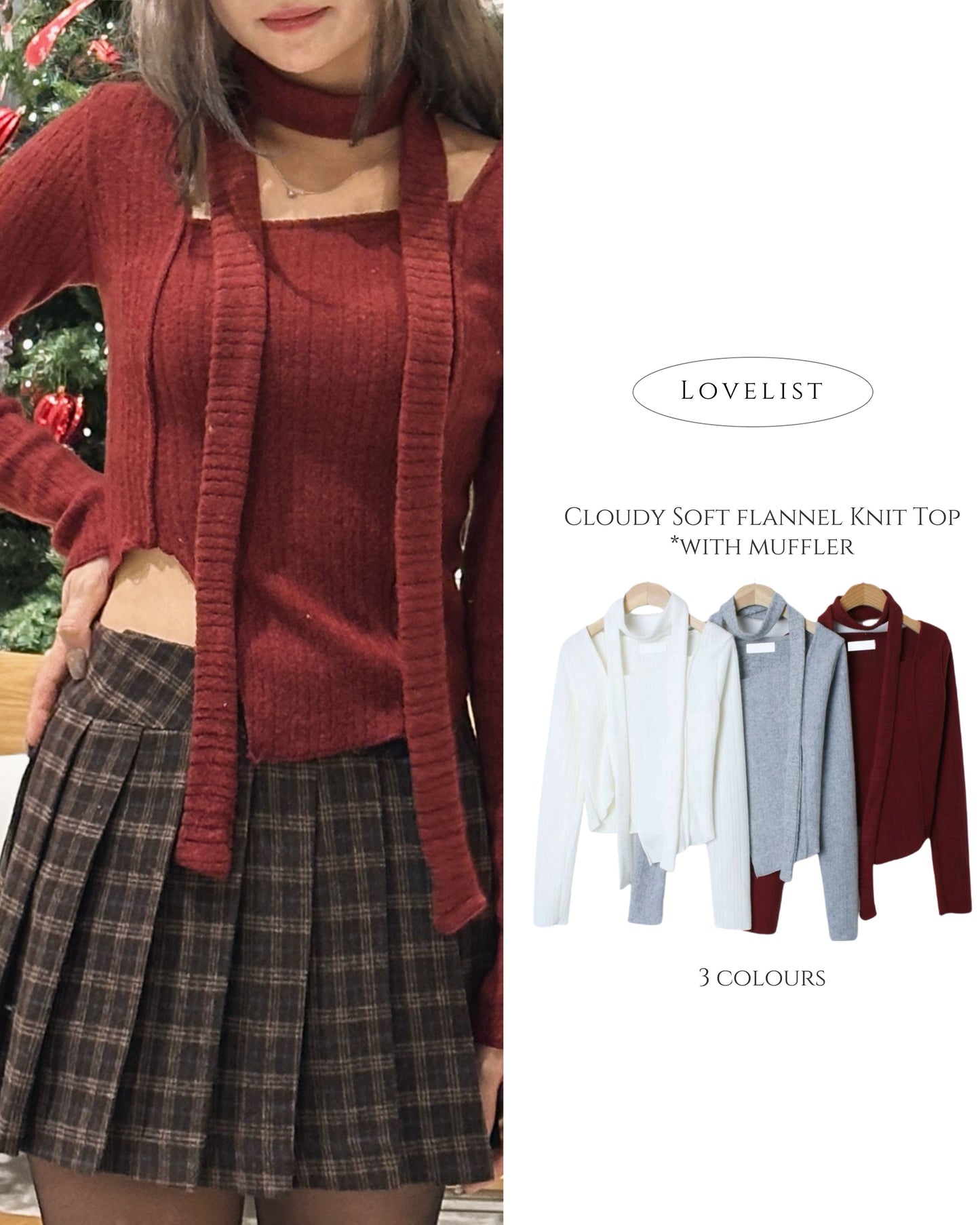 Cloudy Soft Flannels Knit Top
*with muffler