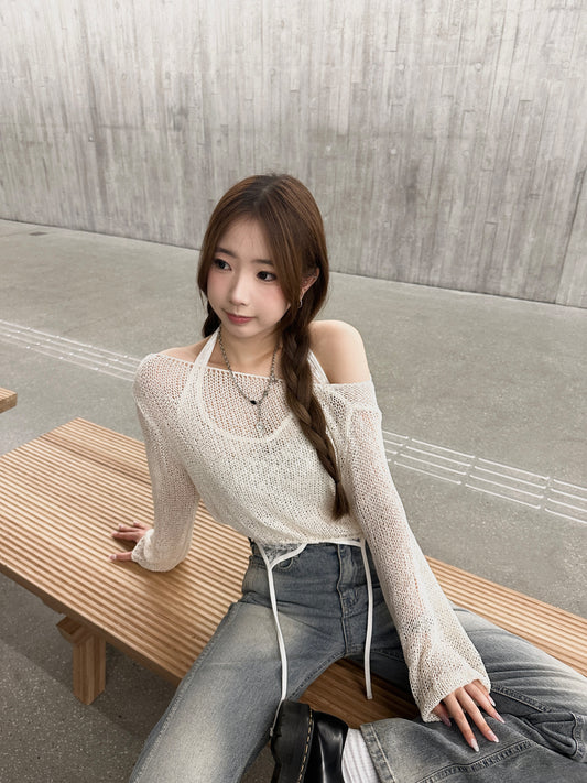 Mochi 2 ways Cross Tie Knit Top