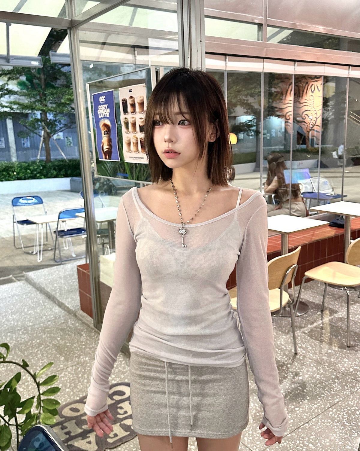 【韓式慵懶日常疊穿｜ 3種領口穿法】Mute Mauve 基礎日常輕柔薄長袖Top