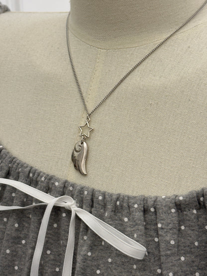 Star on Angel’s Wing Sliver Necklace