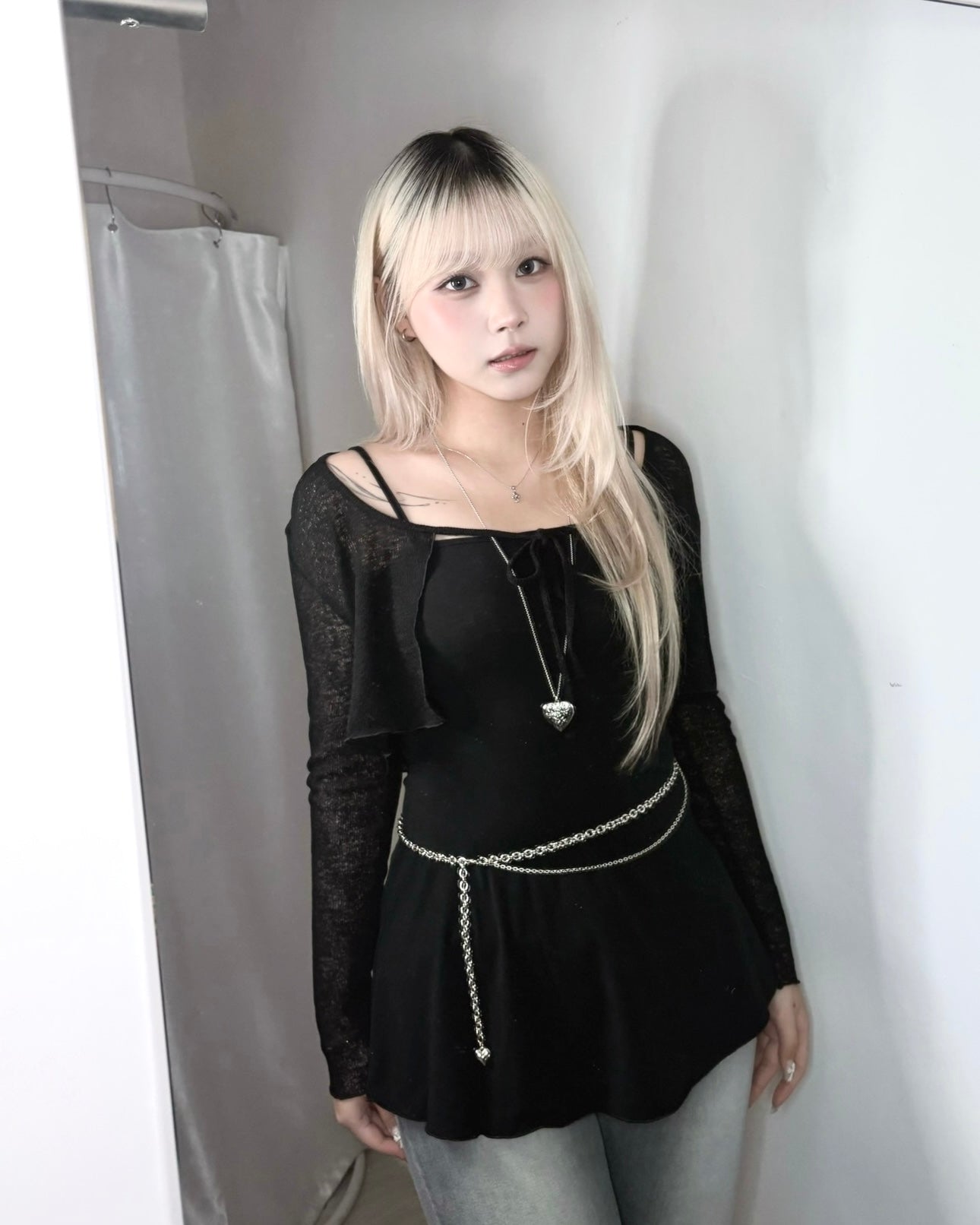 【韓式氣質女友約會感｜ 極顯纖細S腰線】Hourglass Firgure 透膚小外套+吊帶平領彈性OPS 2件套裝