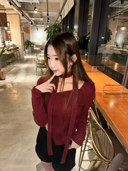 Cloudy Soft Flannels Knit Top
*with muffler