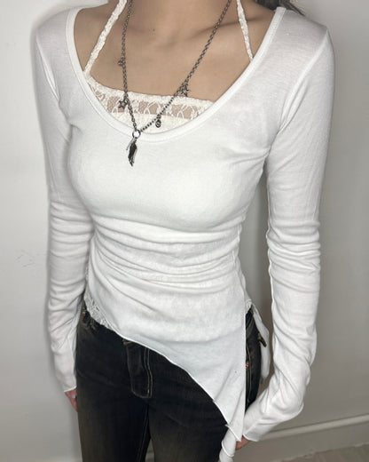 【韓式芭蕾舞風疊穿🩰氣質顯身材3 in 1】Soft Spoken 側開叉垂墜吊帶U領Top