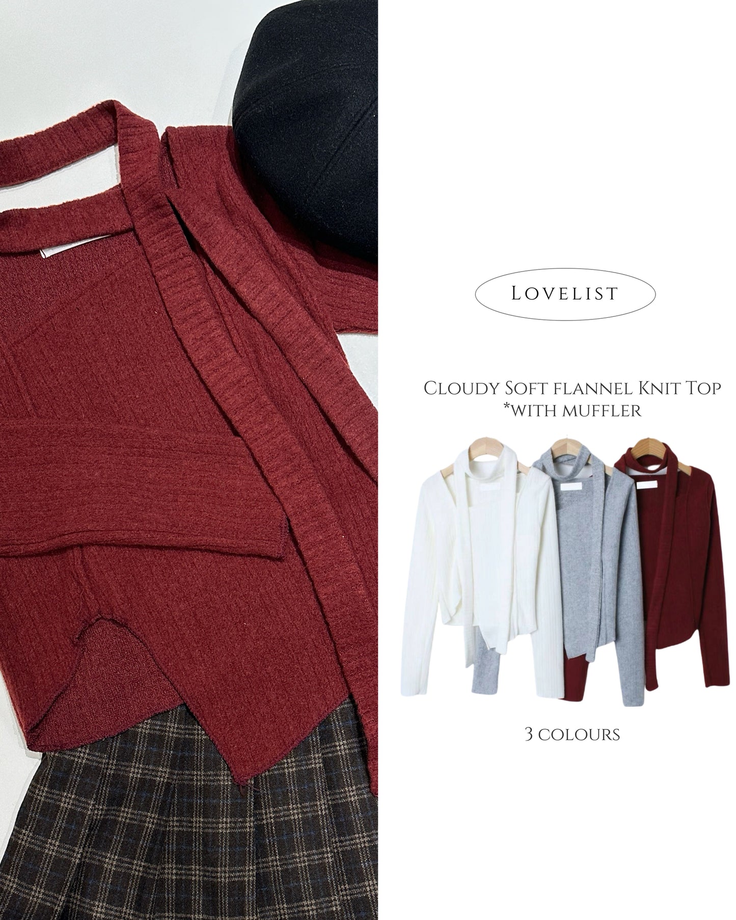 Cloudy Soft Flannels Knit Top
*with muffler