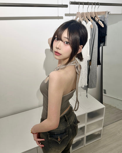 【極顯身材小性感｜3 Ways 綁法】Untamed Girl 純慾拼色修腰繞頸綁帶背心
