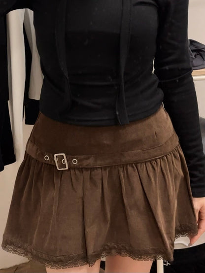 Emily’s Academia Lace Corduroy A-line Skirt