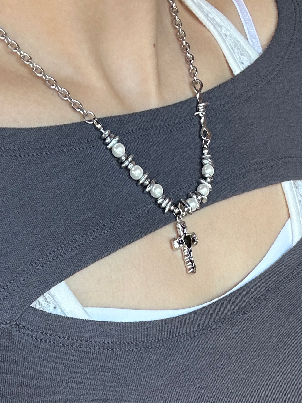 Cross Heart Sliver Necklace