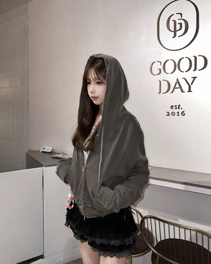 【入冬必備日常外套🍂】Dirty Fit微刷白水洗磨爛風柳釘扣連帽外套