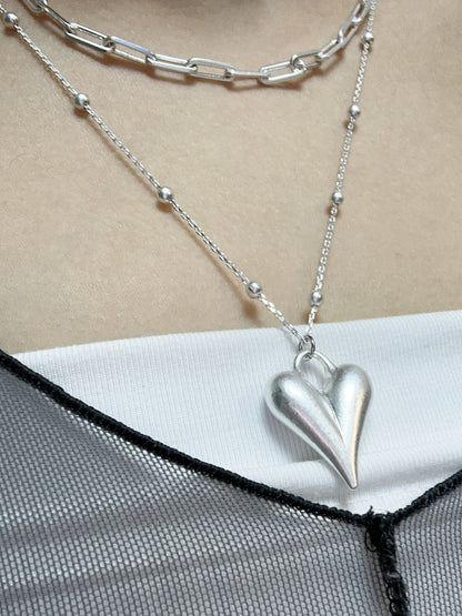 Sliver Heart Double Layered Necklace