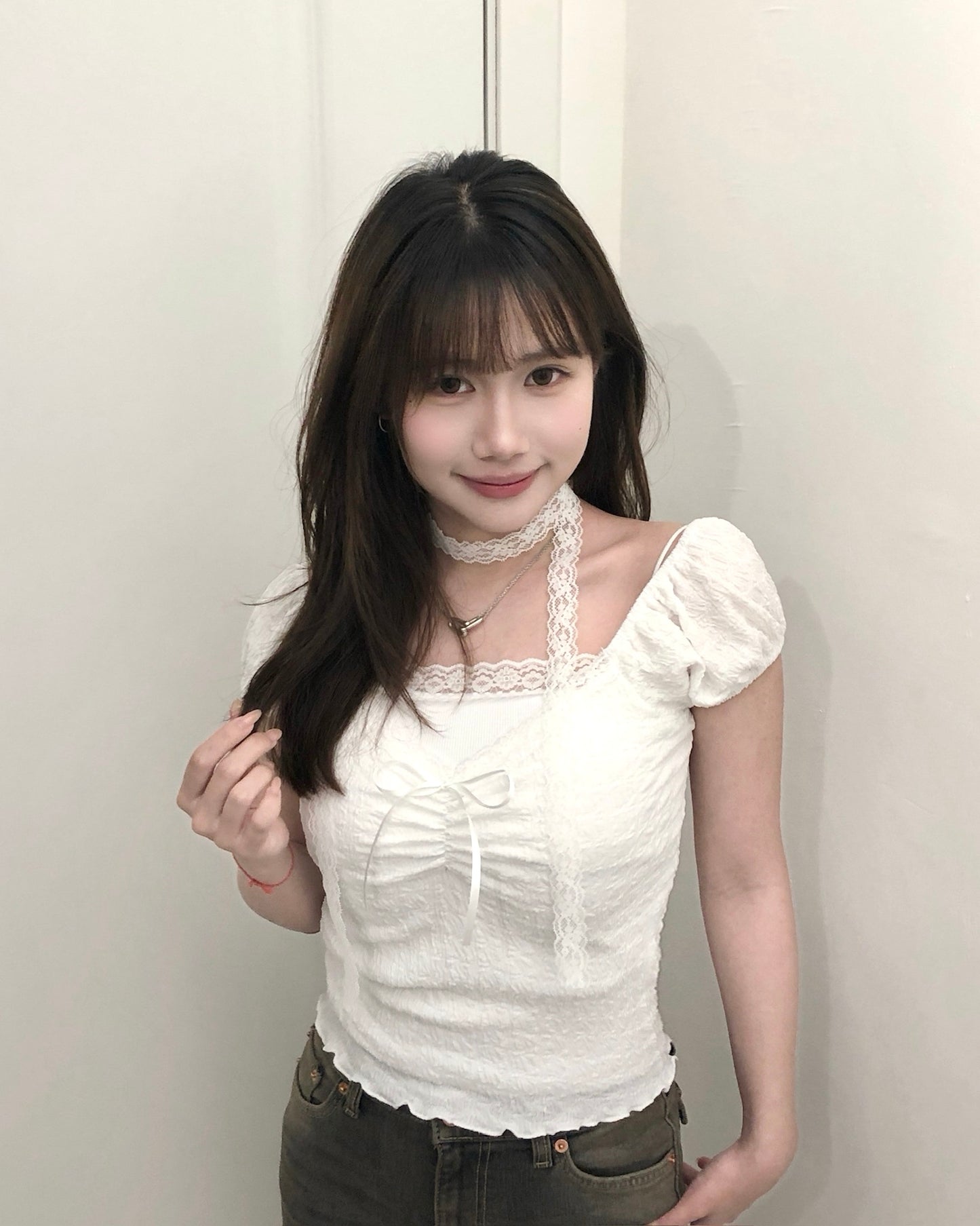 【約會Dating必備單品｜ 附送甜美氣質Lace Muffler】Cherubic 蕾絲方領蝴蝶結泡泡袖Top