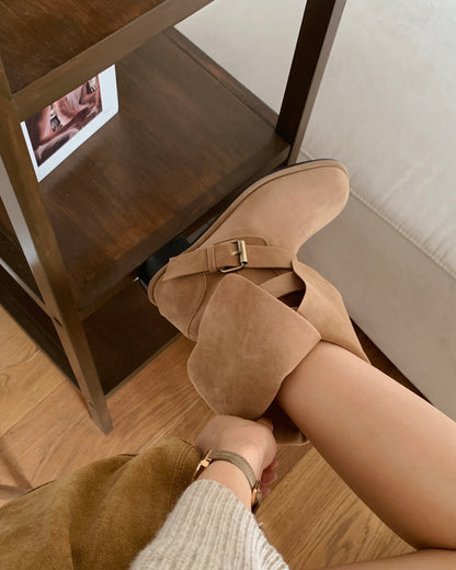 【2 ways可反笠｜ 零秒提升穿搭感】冬日感復古金扣中筒麂皮長靴