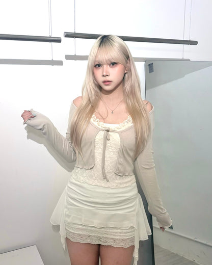 【Lovelist OOTD獨家穿搭-$40】Serenade半透視蕾絲假兩件Top＋Airy Lightness飄逸雪紡透紗吊帶Top Dress