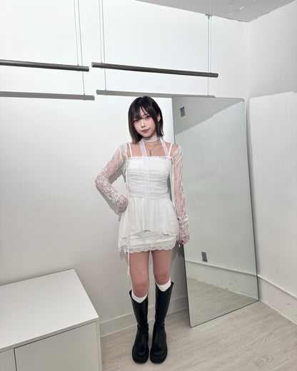 【自帶仙氣柔光濾鏡｜ 浪漫約會必備】Twinkle Fairy 網紗不規則層次高腰幼肩吊帶＋透紗頸巾Set