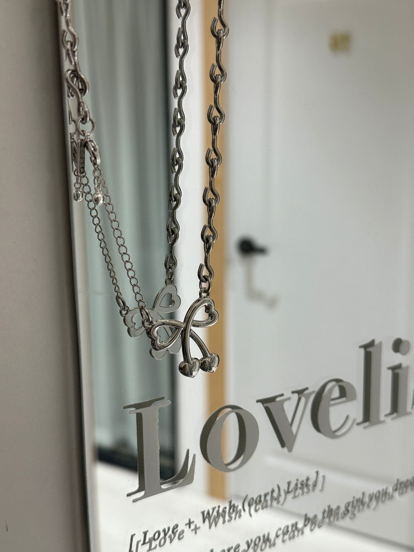 Cherry Ribbon Sliver KR Necklace