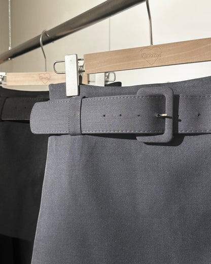 【A-line/ 包臀/ 側開衩3 in 1♡極推此裙】Minimalist 方扣腰帶高腰雙拉鍊西裝短裙