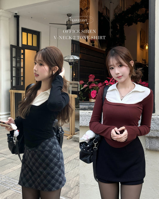 【拜年見家長❤️穩取好印象首選】韓系知性風 Office Siren 顯瘦假兩衫裇衫 Top