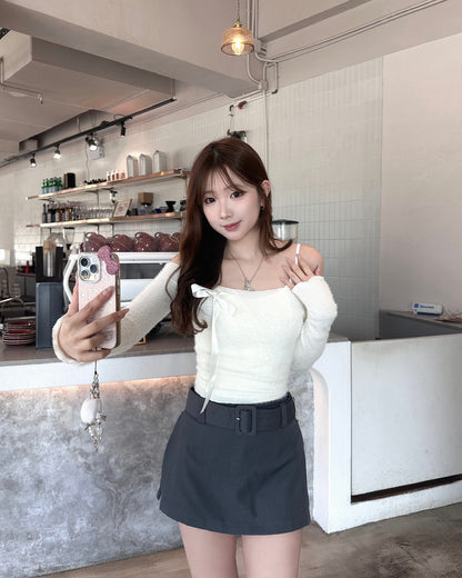 【A-line/ 包臀/ 側開衩3 in 1♡極推此裙】Minimalist 方扣腰帶高腰雙拉鍊西裝短裙