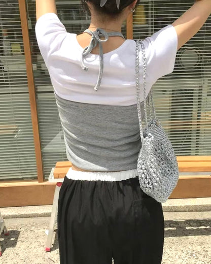 【韓系夏日疊穿CP值套裝｜ 日常Daily必入】Normcore 極簡掛脖背心 x 棉質 T-Shirt 2件套