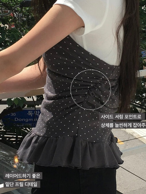 【韓網熱賣同款】韓式波點風半身人魚捲邊抹胸