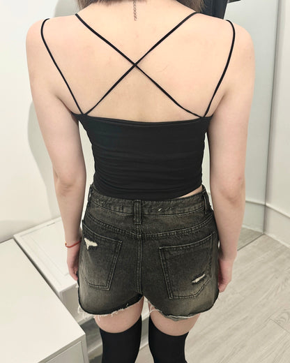 【日常必備百搭打底｜ 疊穿Must Have】純色吊帶交叉平領可拆式Bra Top背心
