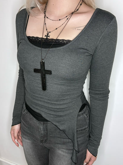 【韓式芭蕾舞風疊穿🩰氣質顯身材3 in 1】Soft Spoken 側開叉垂墜吊帶U領Top