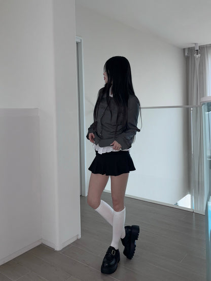 【韓網同款】+7cm Academic Girl 銀扣免綁厚底Mary Jane 皮鞋