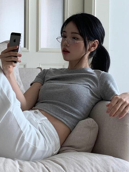 【韓網熱賣同款】Clean Fit顯身材Basic Crop 棉質Tee