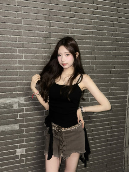 【豹紋穿搭入門級】Wild Cat破爛感豹紋交叉綁帶Mini Skirt