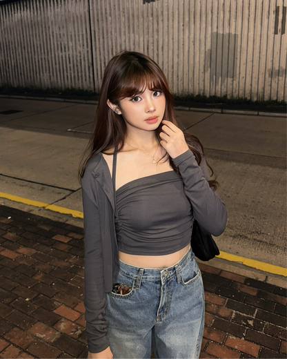 【百搭1 set 2件套】Clean Fit 日常低飽和顏色軟糯感綁帶抹胸 & 外套
