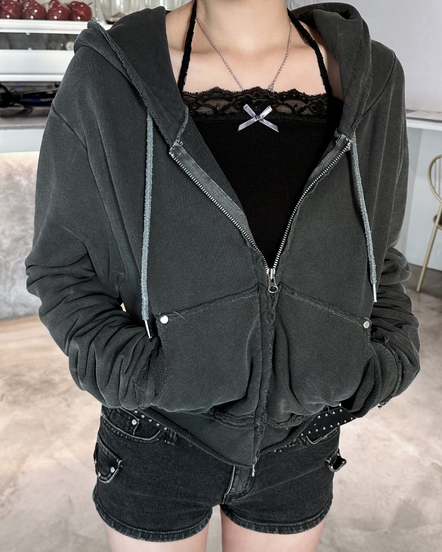 【入冬必備日常外套🍂】Dirty Fit微刷白水洗磨爛風柳釘扣連帽外套