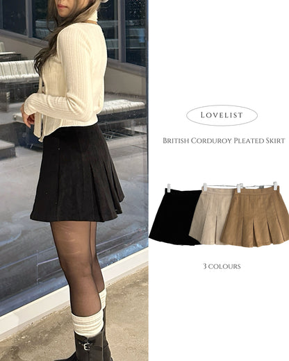 British Corduroy Pleated Skirt