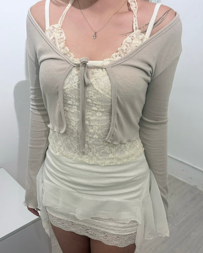 【Lovelist OOTD獨家穿搭-$40】Serenade半透視蕾絲假兩件Top＋Airy Lightness飄逸雪紡透紗吊帶Top Dress