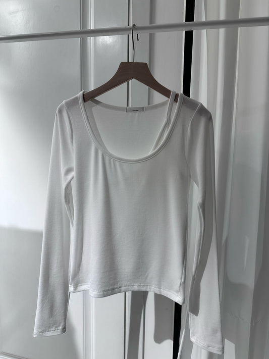 【即將停產Last Call】極簡軟滑單肩吊帶假兩件疊穿長袖Top