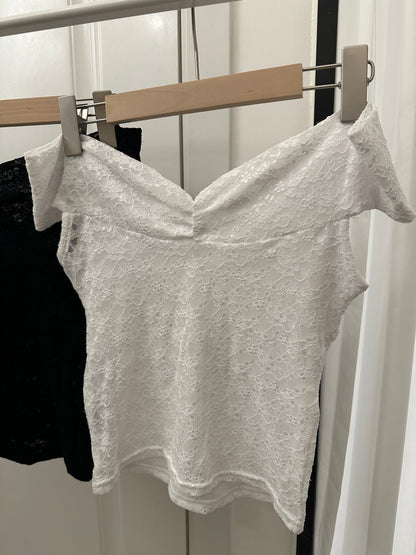 【遮手臂＋疊穿必入】Unrose蕾絲蝴蝶結玫瑰Off-Shoulder Top