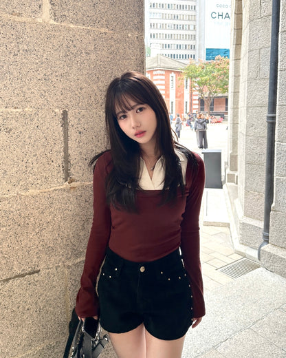 【拜年見家長❤️穩取好印象首選】韓系知性風】Office Siren 顯瘦假兩衫裇衫 Top