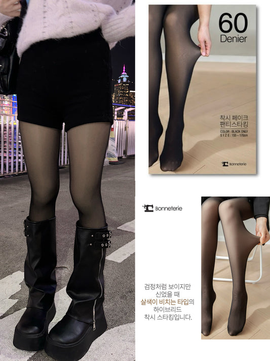 【冬天的冠軍🏆韓製保暖絲襪】60D自然透膚黑色Warm Up絲襪