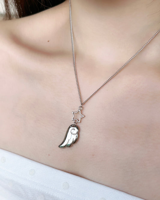 Star on Angel’s Wing Sliver Necklace