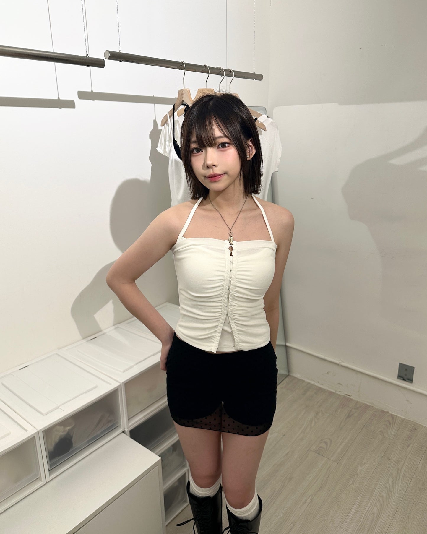 【LOVELIST獨家配搭2件套$368】Restrained 小眾感排鈎修腰平口Croset Top套裝