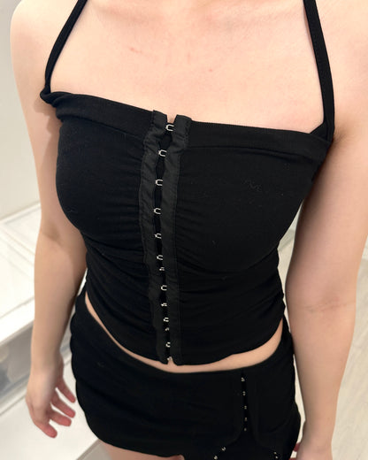 【LOVELIST獨家配搭2件套$368】Restrained 小眾感排鈎修腰平口Croset Top套裝