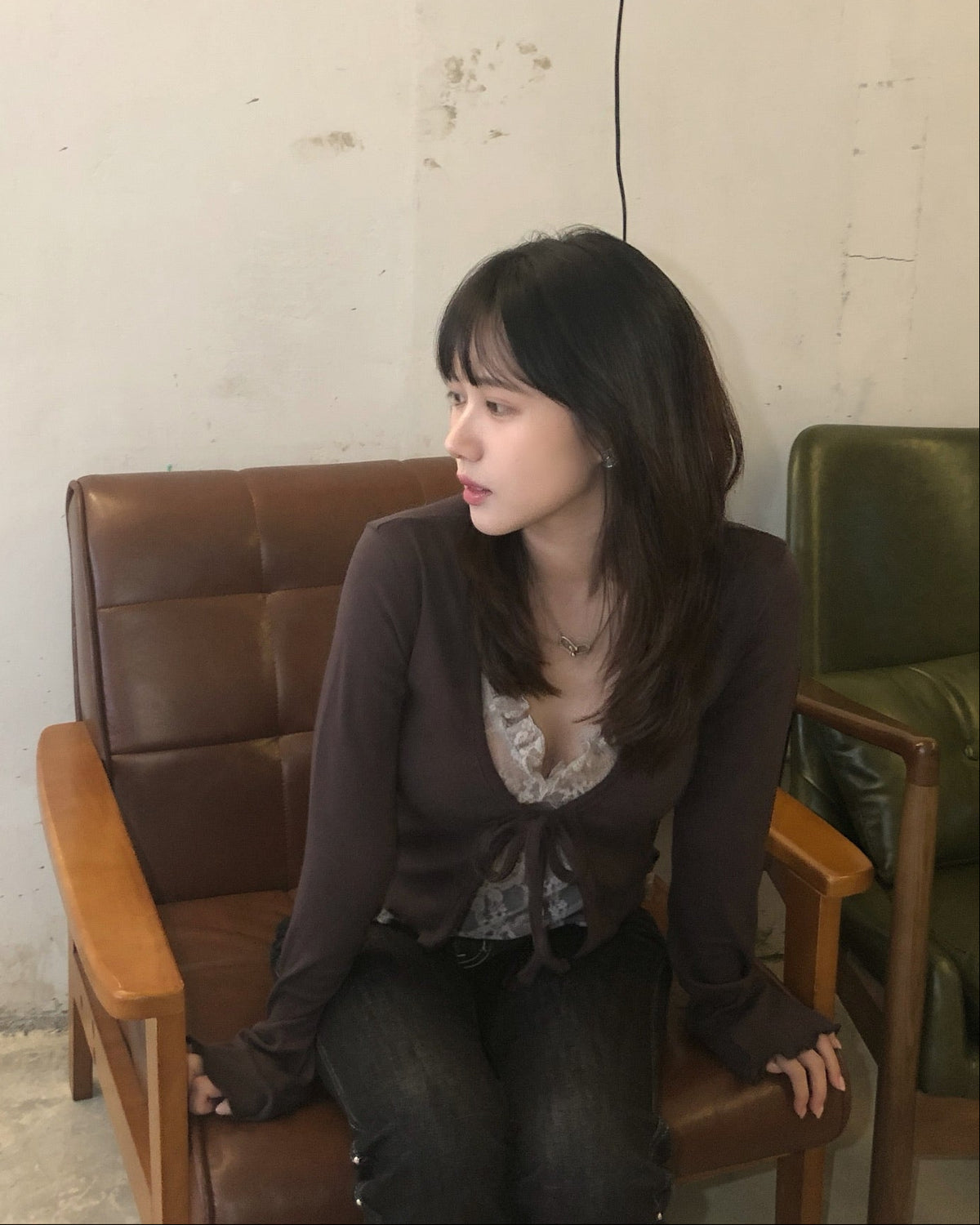 【早秋外套上衣2 in 1｜ 精緻蕾絲拼接假兩件】Serenade半透視蕾絲假兩件捲邊掛脖長袖開衫上衣