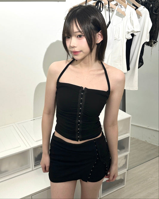 【韓式極簡清冷感｜ 獨家配搭OOTD】Restrained排鈎抹胸Corset＋背心打底＋皺褶包臀裙3件套