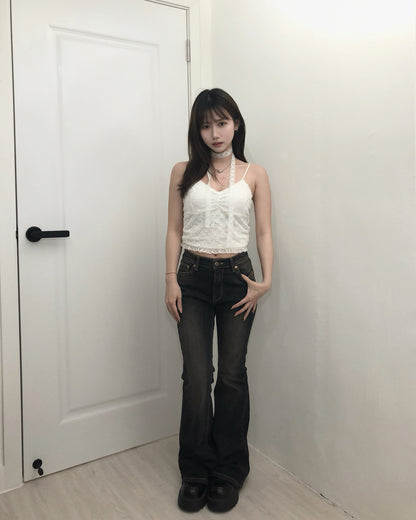 【Daily百搭必備｜ 多層次必入內搭】Dollcore 純慾蕾絲捲邊V領吊帶美胸Bra Top