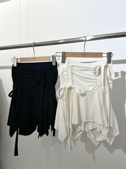 【甜美疊穿必入♪ 柔美Balletcore】Fairytales 束帶不規則層次高腰彈力裙褲