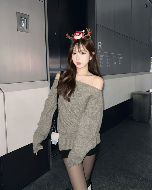 【韓網熱賣🪵約會氣質款式】Sandalwood混色2 ways小性感一字肩針織冷衫