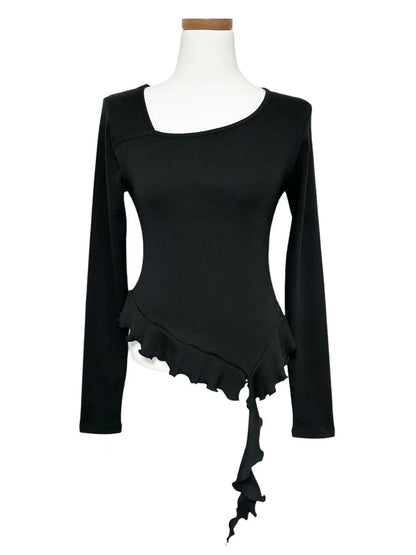 Balletcore Unbalanced Long Sleeves Top