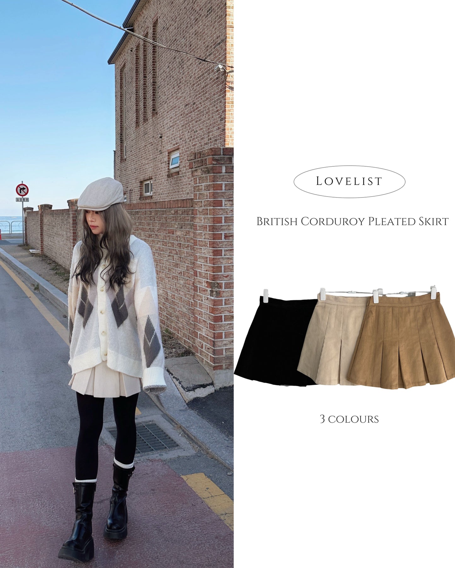 British Corduroy Pleated Skirt