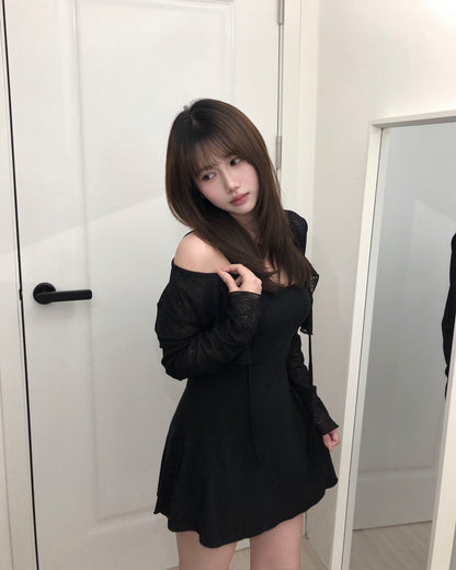【韓式氣質女友約會感｜ 極顯纖細S腰線】Hourglass Firgure 透膚小外套+吊帶平領彈性OPS 2件套裝