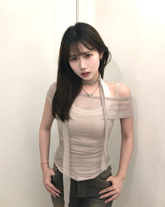 【Lovelist獨家襯搭 ♡ 套裝價 $348】Gauze Glow半透明感浪漫網紗 x Mistyque Layer 蕾絲吊帶假兩件背心Set