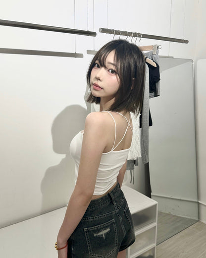 【日常必備百搭打底｜ 疊穿Must Have】純色吊帶交叉平領可拆式Bra Top背心